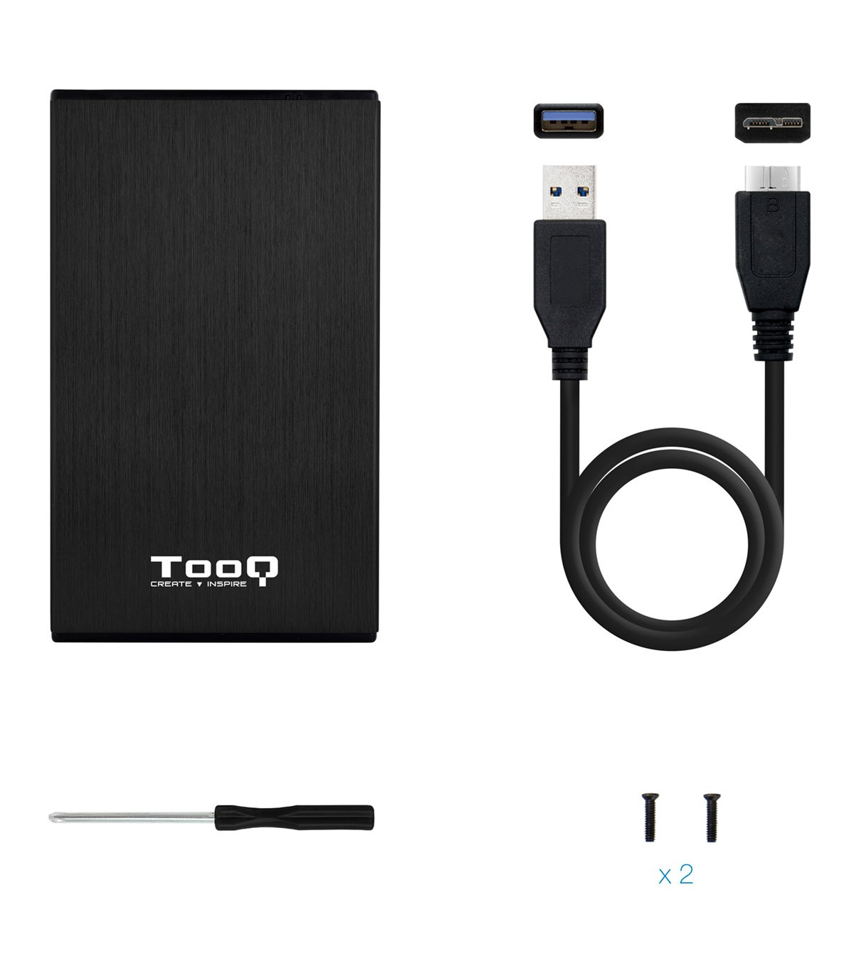 Caja externa tooq tqe - 2527b para hdd - ssd 2.5 pulgadas 9.5mm sata usb 3.0 negra
