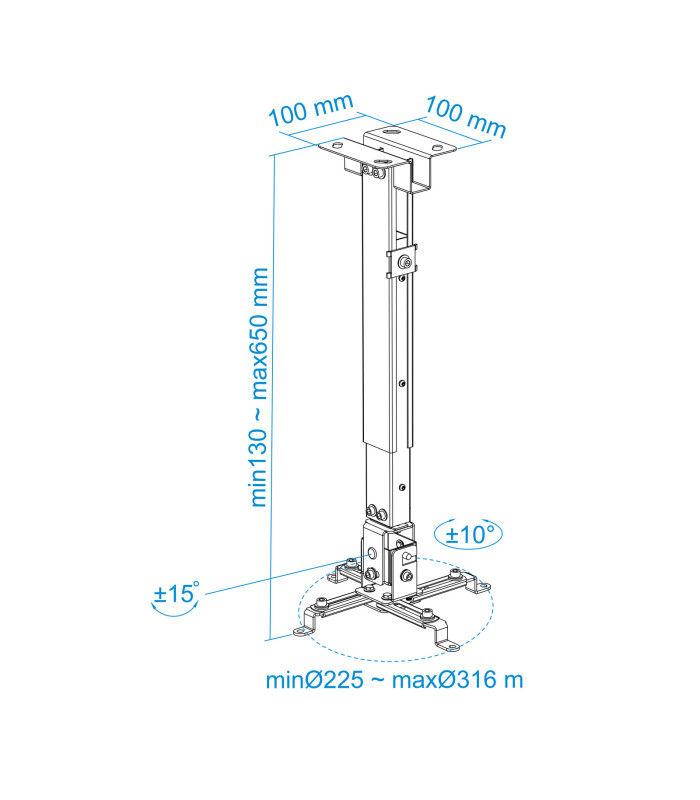 Soporte de proyector de techo tooq  pj2012t - b negro  distancia 130 - 650 mm.