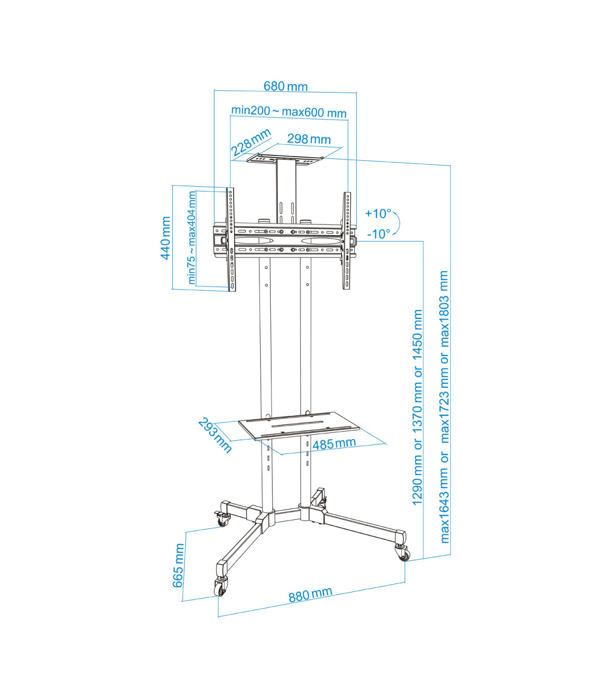 Soporte de suelo tooq para pantalla tv 37 pulgadas - 70 pulgadas negro fs1470m - b