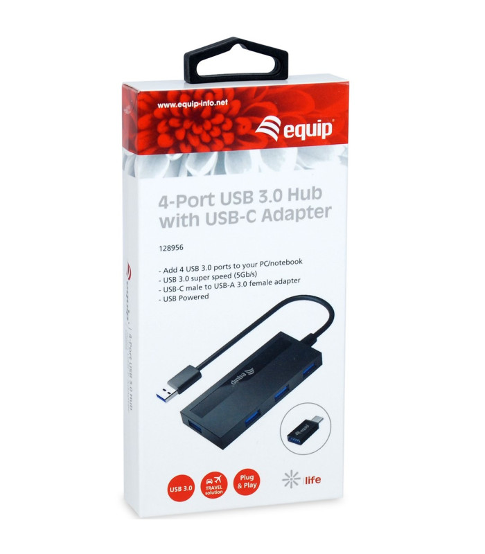 Hub usb equip life 4 x usb 3.0 + adaptador usb tipo c
