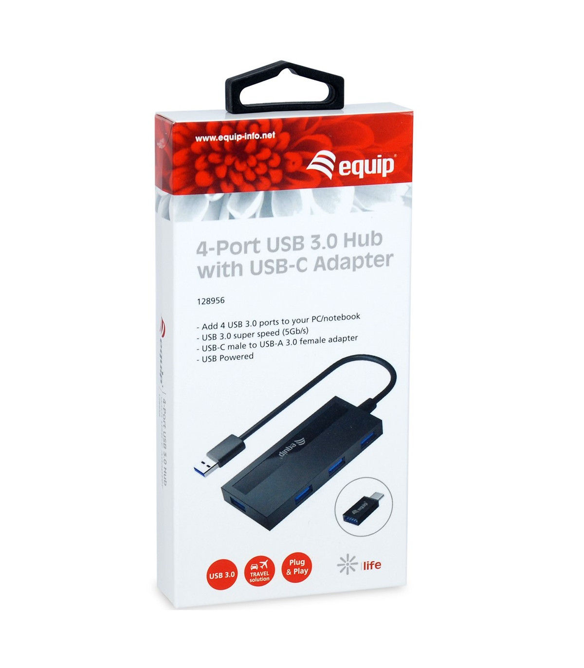 Hub usb equip life 4 x usb 3.0 + adaptador usb tipo c
