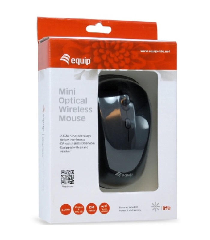 Mouse raton mini equip life optico 4 botones scroll negro wireless inalambrico 1600dpi