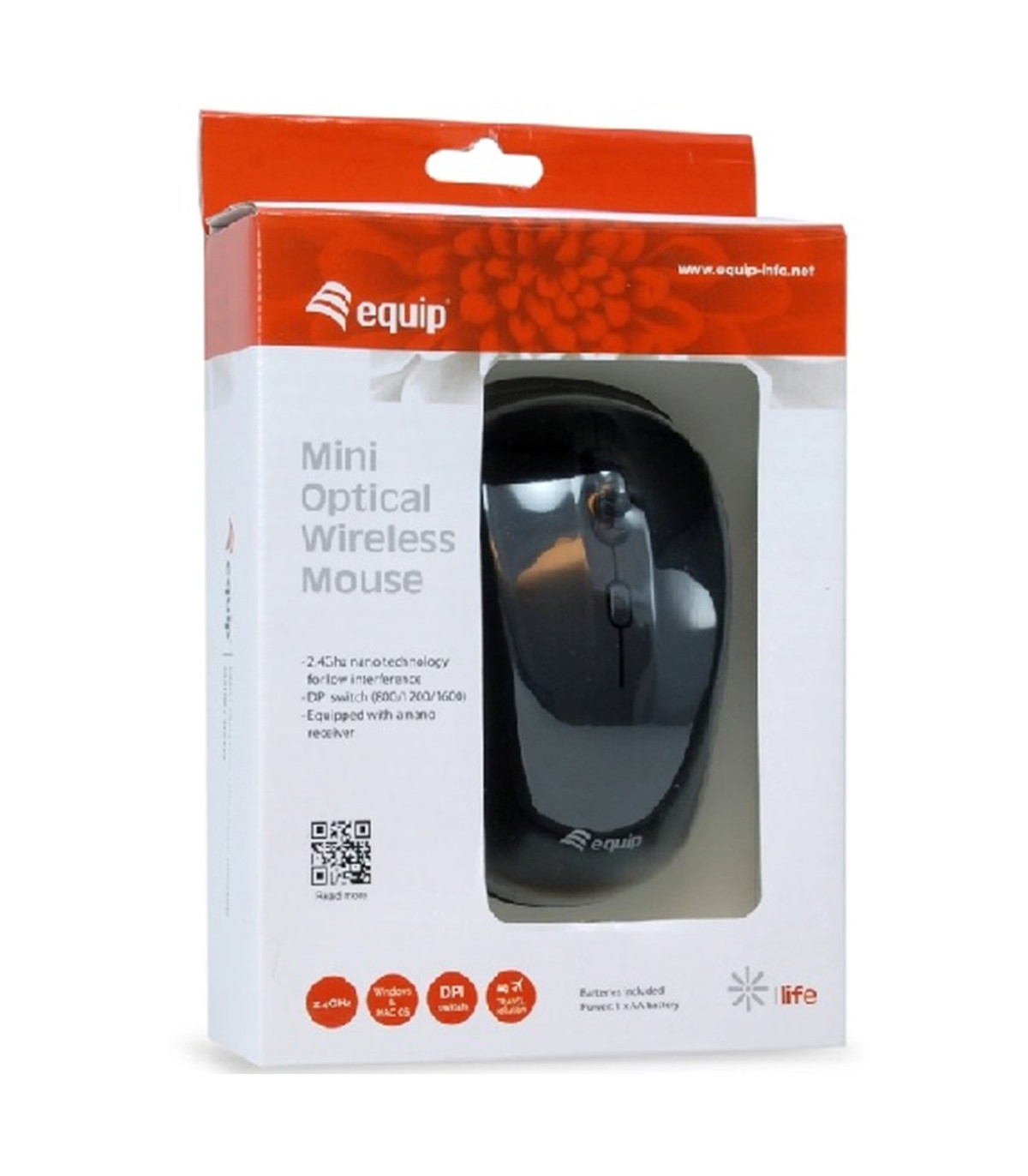 Mouse raton mini equip life optico 4 botones scroll negro wireless inalambrico 1600dpi