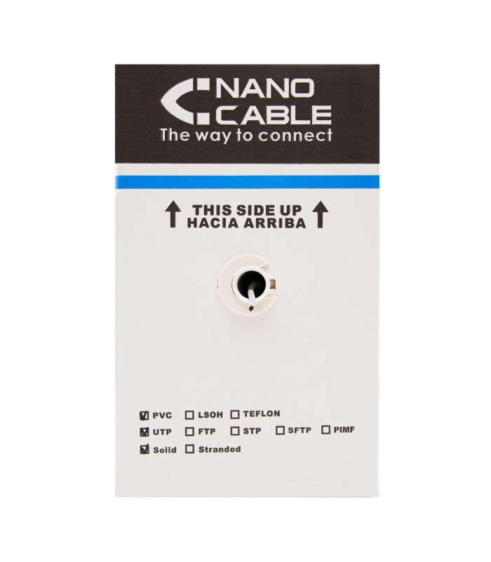 Bobina cable red utp cat5e rj45 nanocable 305m rigido -  awg24 -  gris