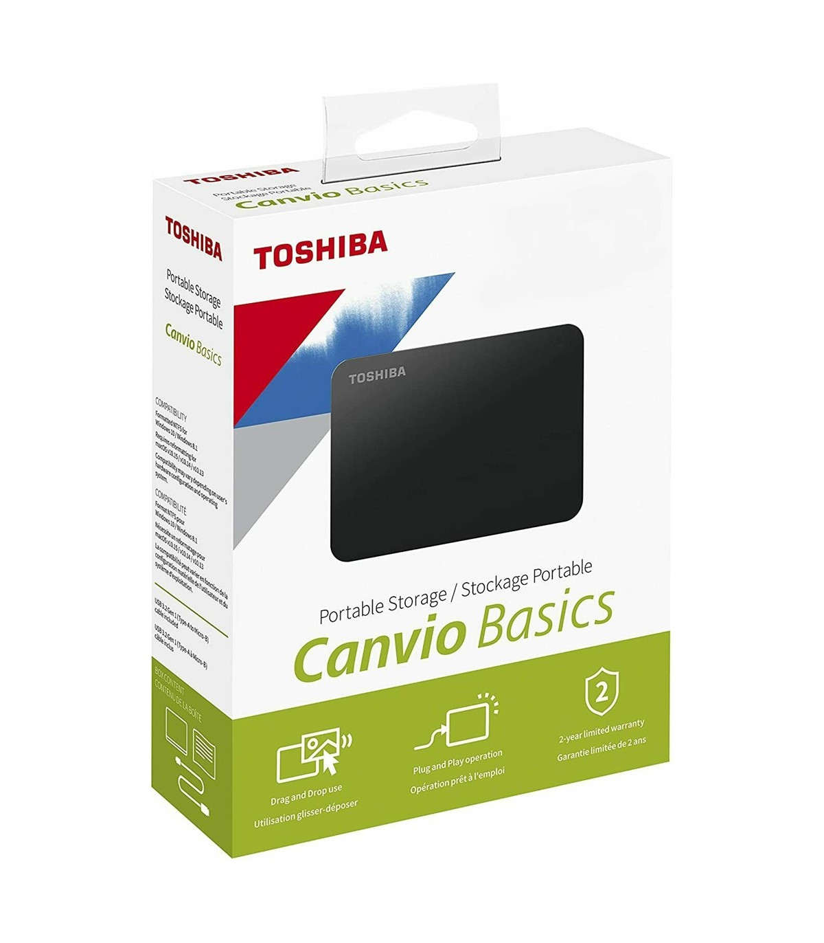Disco duro externo hdd toshiba 2tb canvio basic 2.5 pulgadas usb 3.2 negro