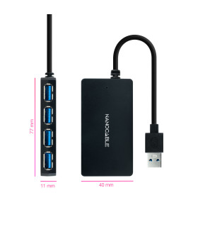Hub usb 3.0 nanocable con 4 puertos de usb 3.0 usb - a - m - usb 3.0 - h negro 15 cm