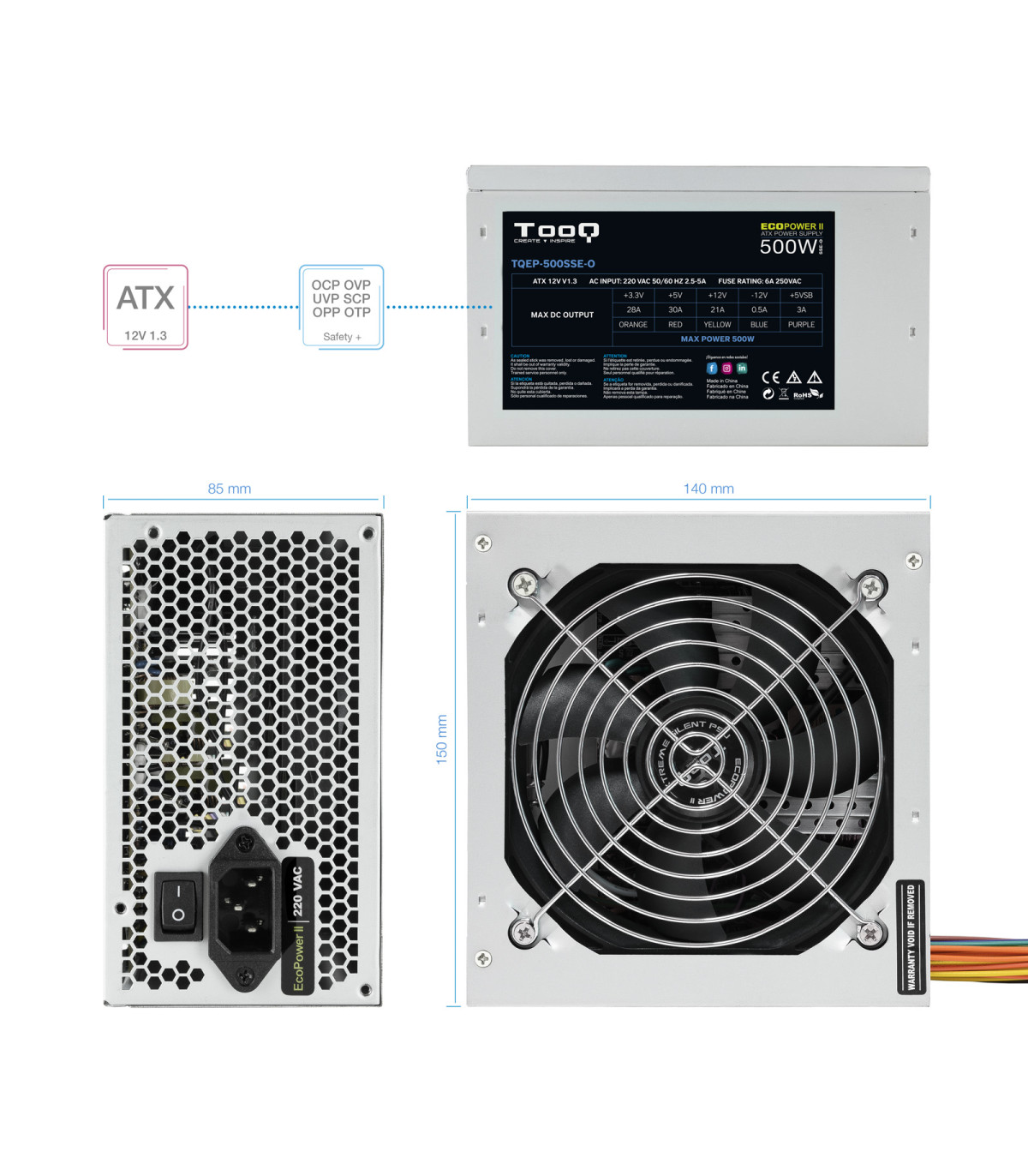 Fuente alimentacion tooq tqep - 500sse - o atx 500w