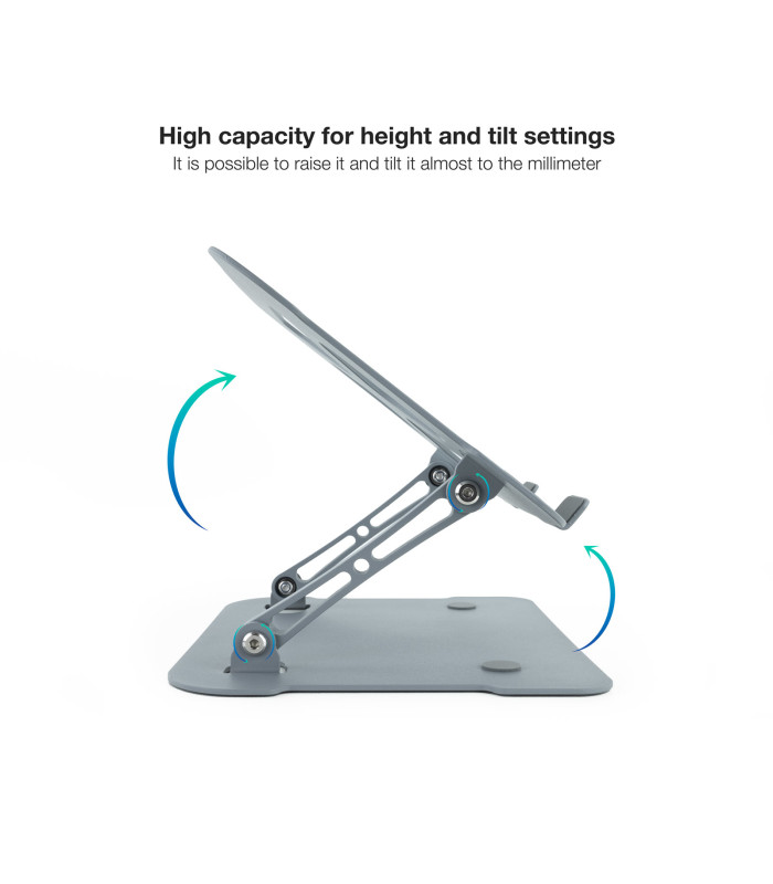 Soporte - base elevador tooq para portatil tablets libros aluminio ajustable ergonómico gris
