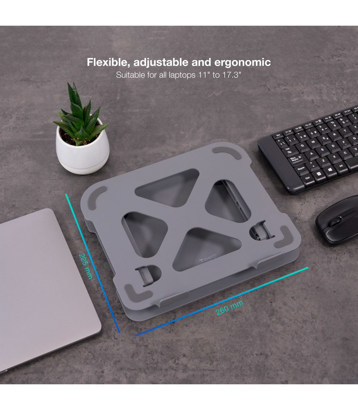 Soporte - base elevador tooq para portatil tablets libros aluminio ajustable ergonómico gris