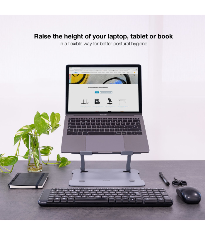 Soporte - base elevador tooq para portatil tablets libros aluminio ajustable ergonómico gris