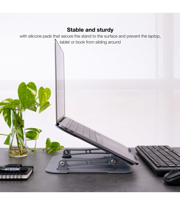 Soporte - base elevador tooq para portatil tablets libros aluminio ajustable ergonómico gris
