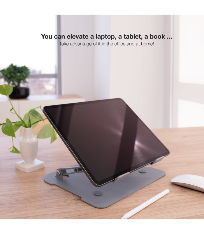 Soporte - base elevador tooq para portatil tablets libros aluminio ajustable ergonómico gris