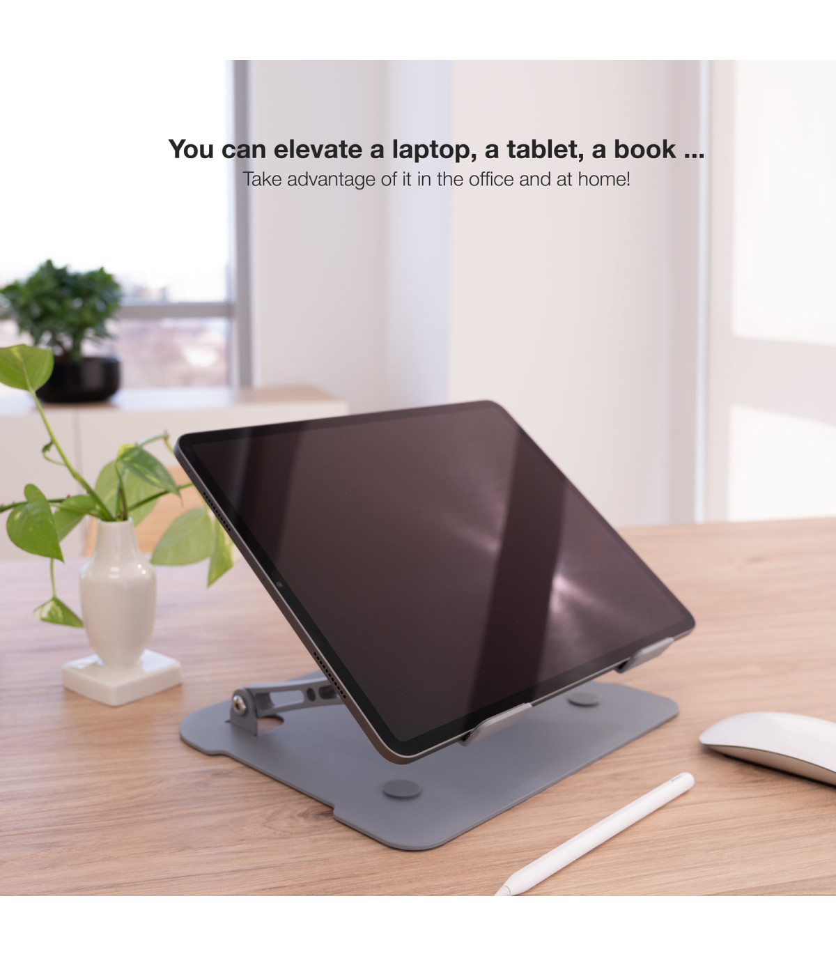 Soporte - base elevador tooq para portatil tablets libros aluminio ajustable ergonómico gris