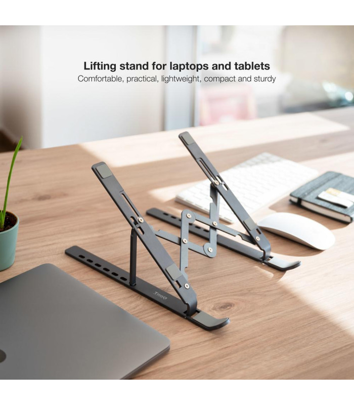 Soporte - base elevador tooq para portatil tablets libros gris