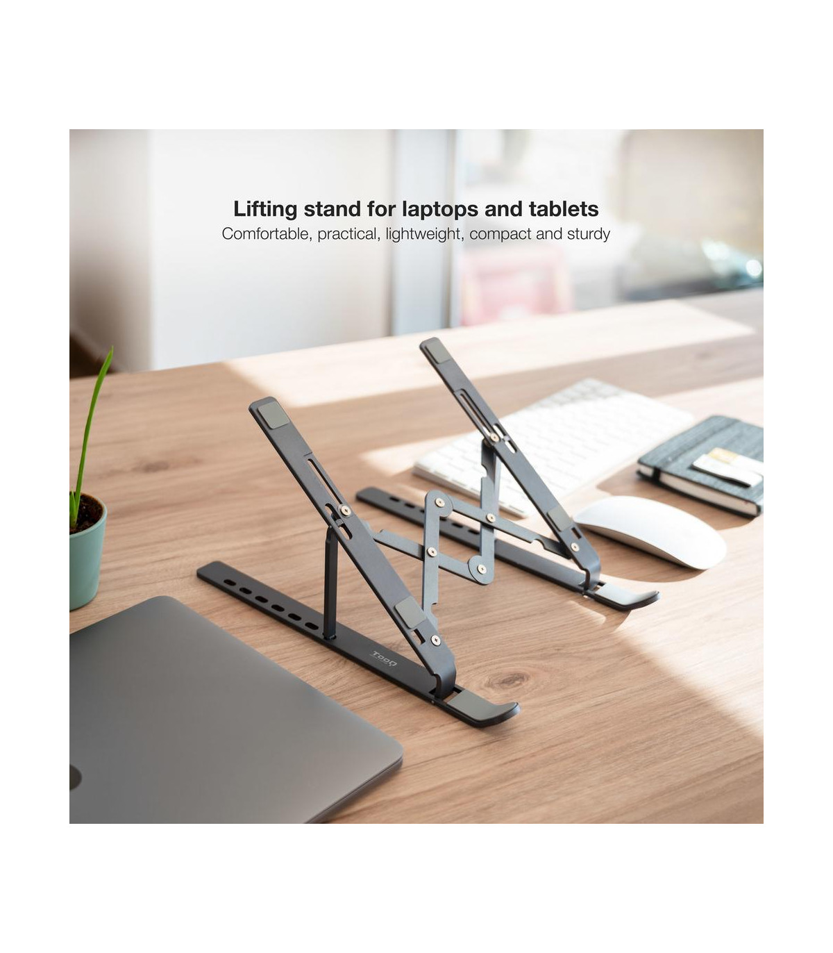 Soporte - base elevador tooq para portatil tablets libros gris