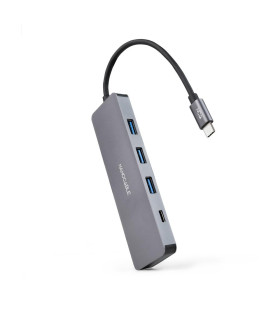 Hub nanocable usb - c a 3xusb3.0 - h + 1xusb - c - h aluminio 10 cm - gris