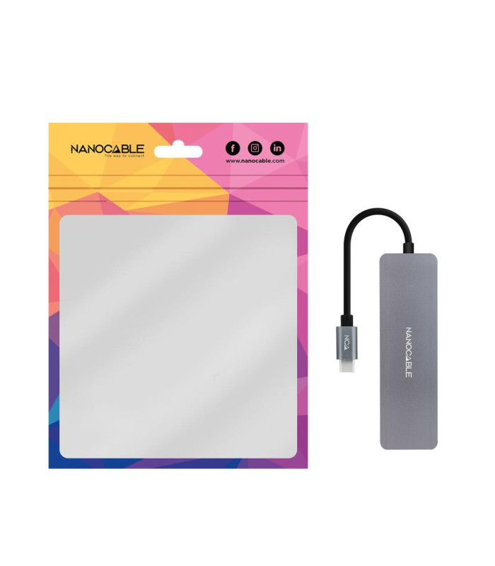 Hub nanocable usb - c a 3xusb3.0 - h + 1xusb - c - h aluminio 10 cm - gris