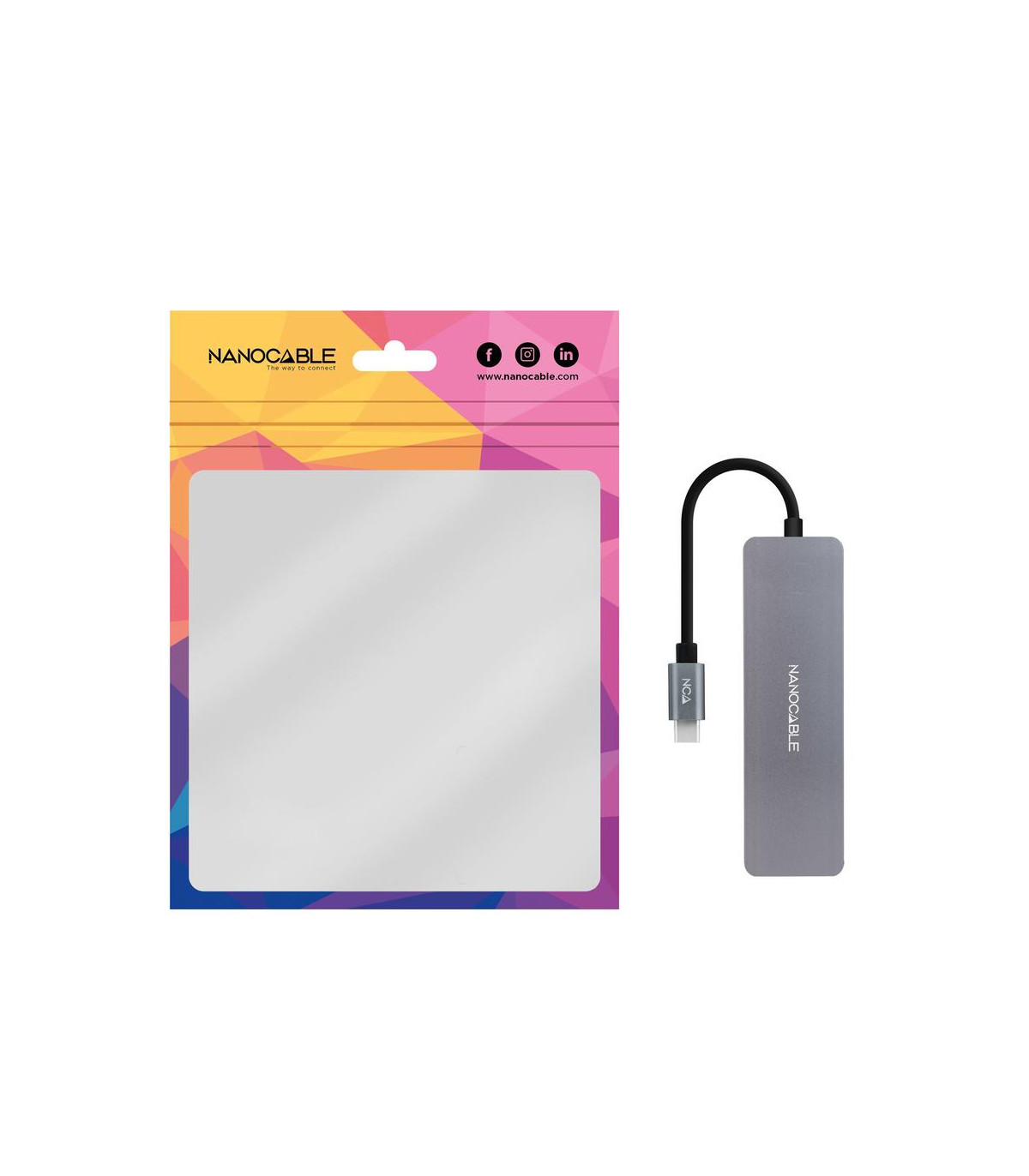 Hub nanocable usb - c a 3xusb3.0 - h + 1xusb - c - h aluminio 10 cm - gris