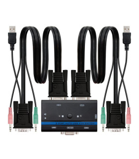 Conmutador kvm nanocable vga usb 1u - 2pc+cable - negro