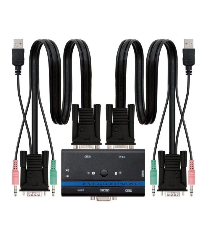 Conmutador kvm nanocable vga usb 1u - 2pc+cable - negro