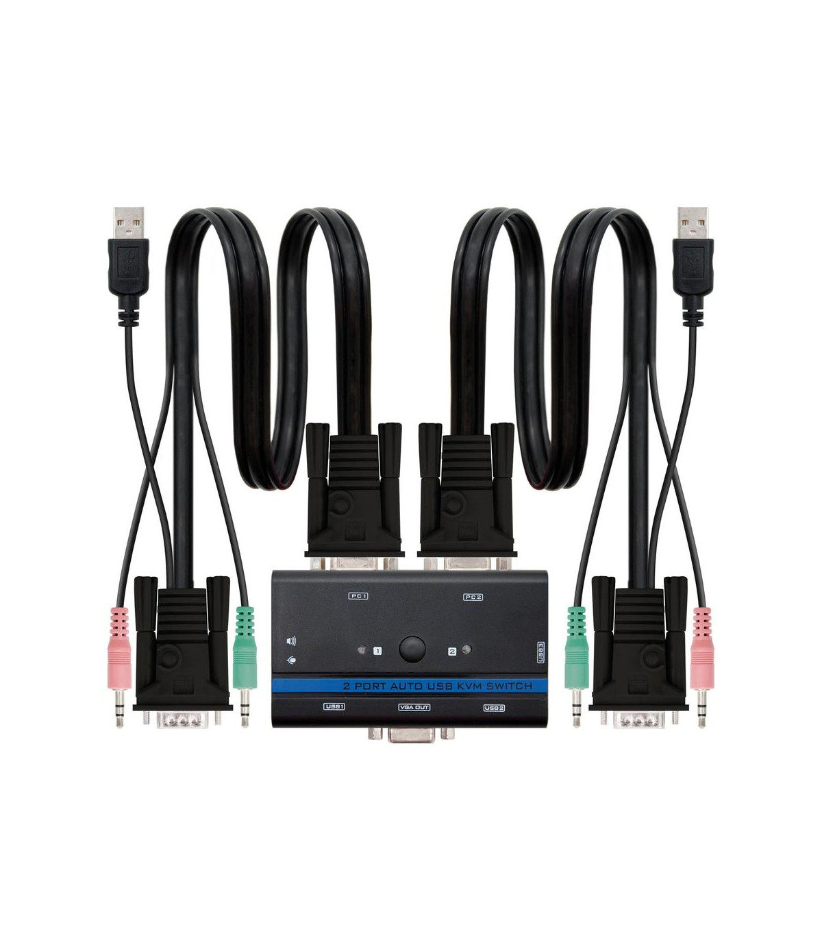 Conmutador kvm nanocable vga usb 1u - 2pc+cable - negro