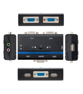 Conmutador kvm nanocable vga usb 1u - 2pc+cable - negro