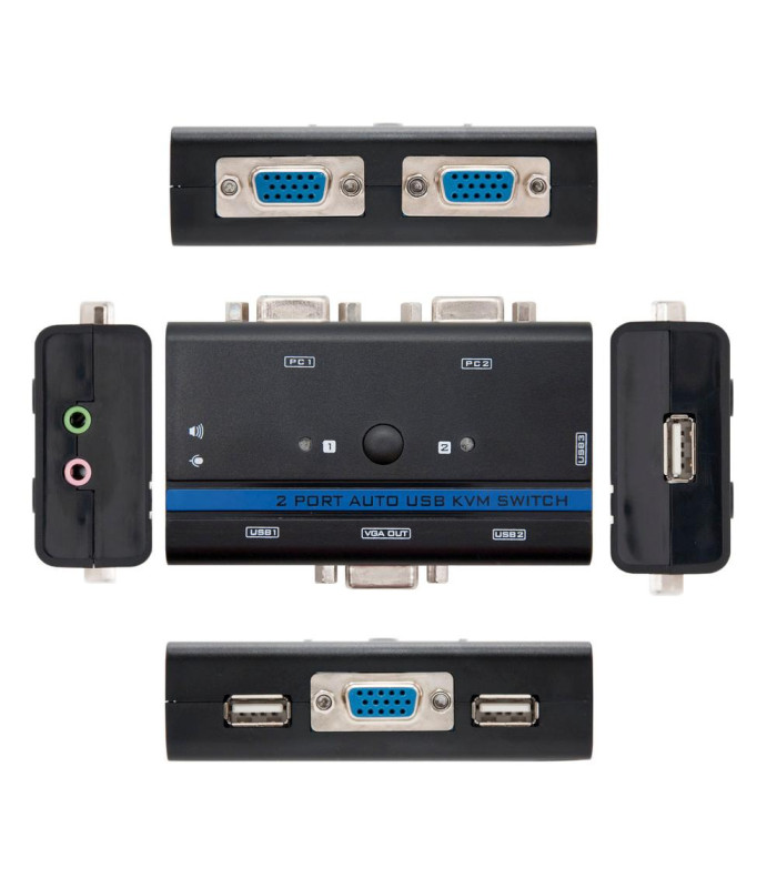 Conmutador kvm nanocable vga usb 1u - 2pc+cable - negro