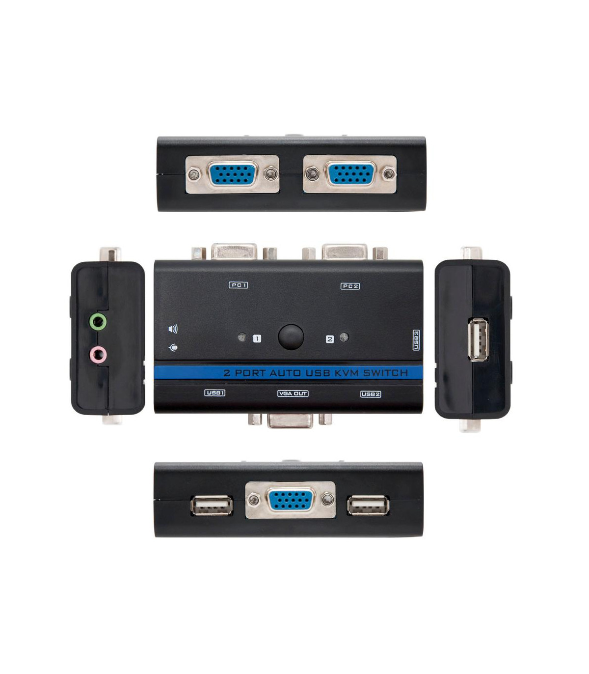 Conmutador kvm nanocable vga usb 1u - 2pc+cable - negro