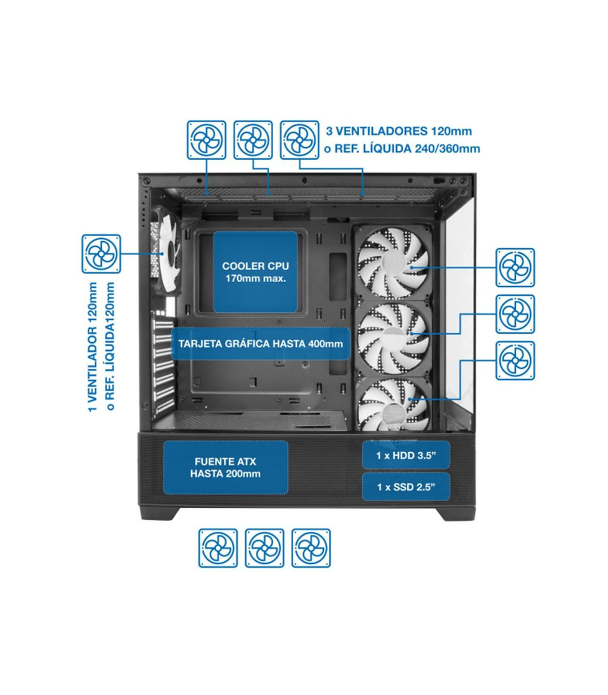Caja ordenador gaming coolbox ga250 vision argb atx