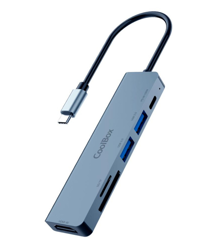 Minidock coolbox c61 aluminio usb - c a hdmi 4k - 2xusb - a - usb - c pd - sd - microsd pc - mac - consolas