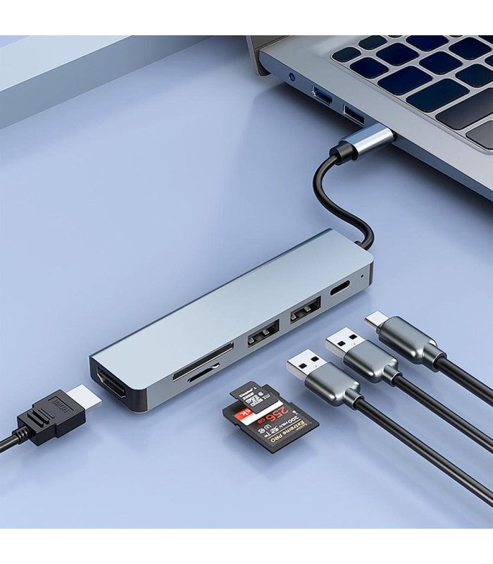 Minidock coolbox c61 aluminio usb - c a hdmi 4k - 2xusb - a - usb - c pd - sd - microsd pc - mac - consolas