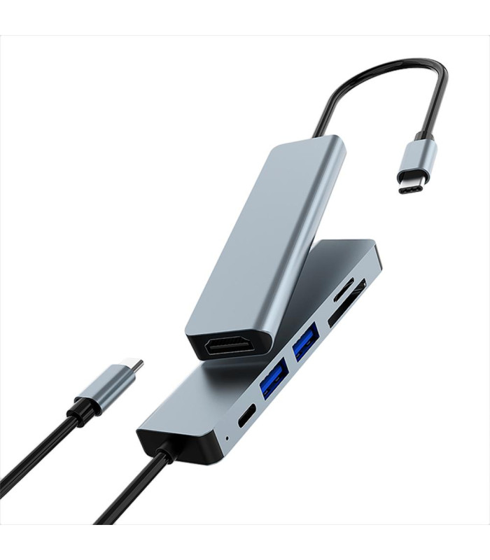 Minidock coolbox c61 aluminio usb - c a hdmi 4k - 2xusb - a - usb - c pd - sd - microsd pc - mac - consolas