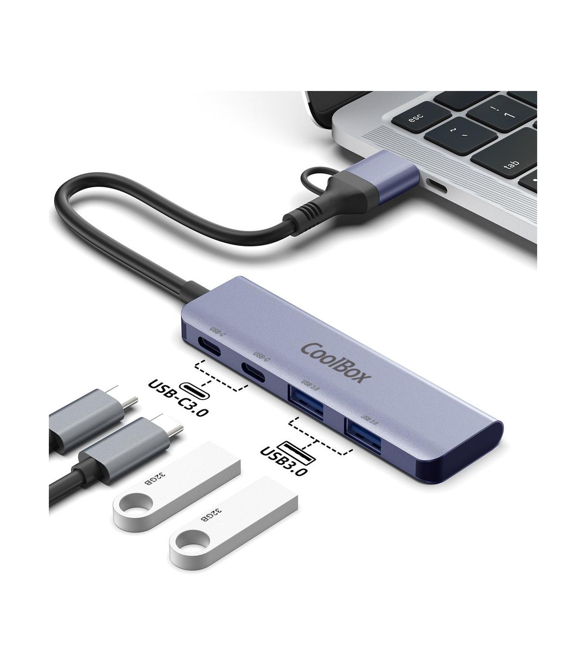 Hub coolbox aluminio usb - c - a -  2xusb - c + 2xusb - a 3.2 gen1