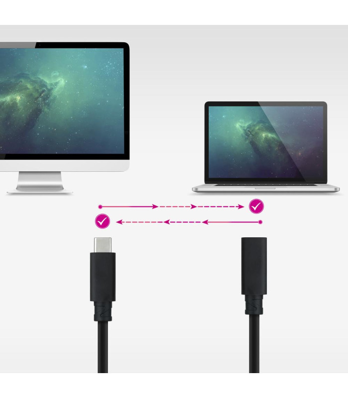 Cable prolongador nanocable usb - c 3.2 gen2x2 20gbp 100w - 5a - 4k - 60hz - usb - c - m - usb - c - h - negro - 1 m