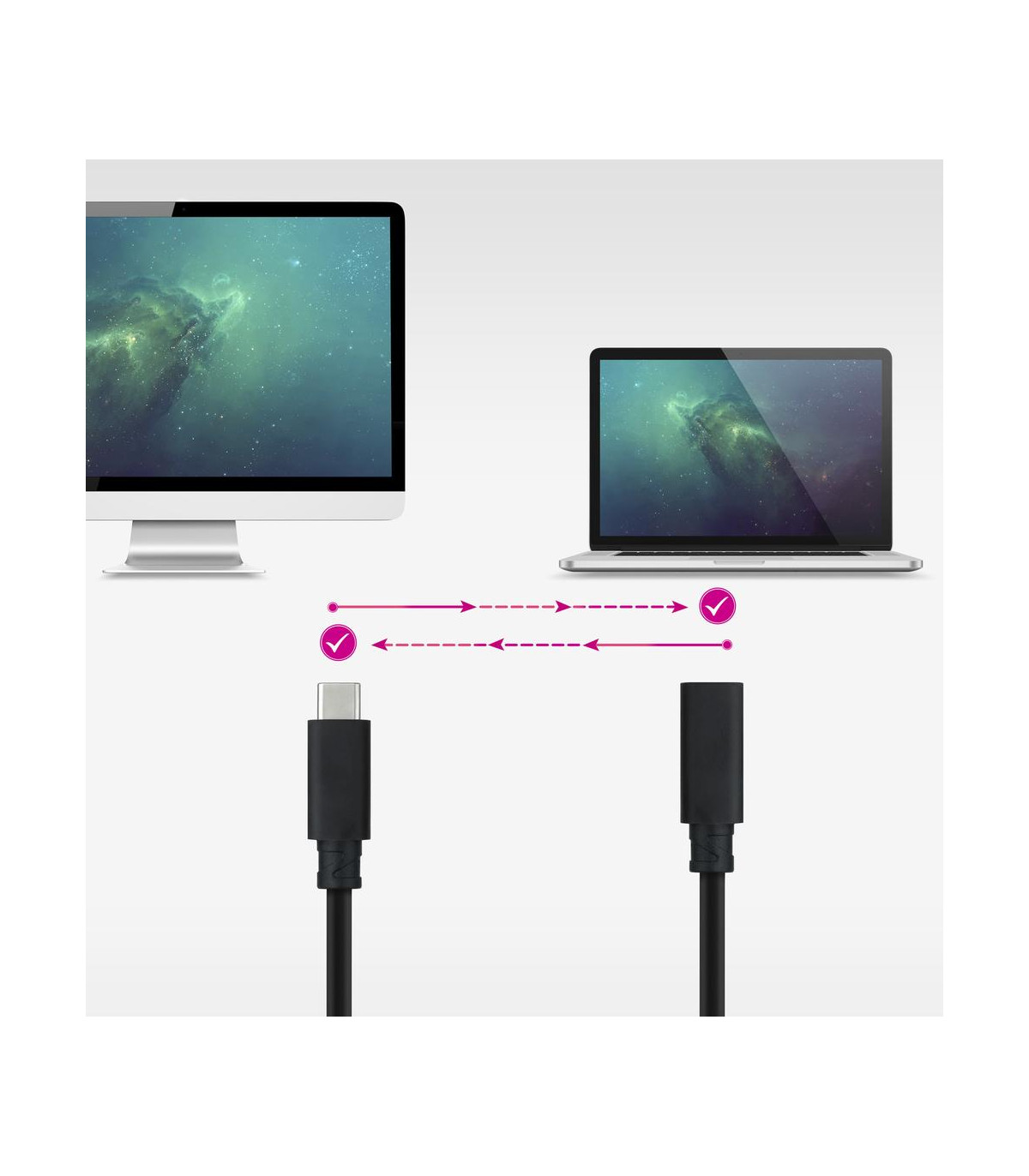 Cable prolongador nanocable usb - c 3.2 gen2x2 20gbp 100w - 5a - 4k - 60hz - usb - c - m - usb - c - h - negro - 1 m