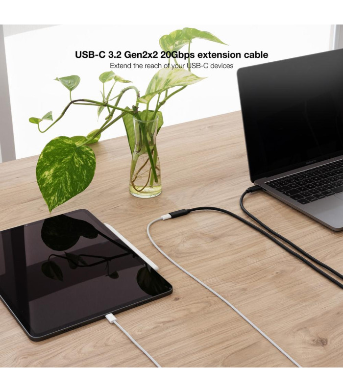 Cable prolongador nanocable usb - c 3.2 gen2x2 20gbp 100w - 5a - 4k - 60hz - usb - c - m - usb - c - h - negro - 1 m