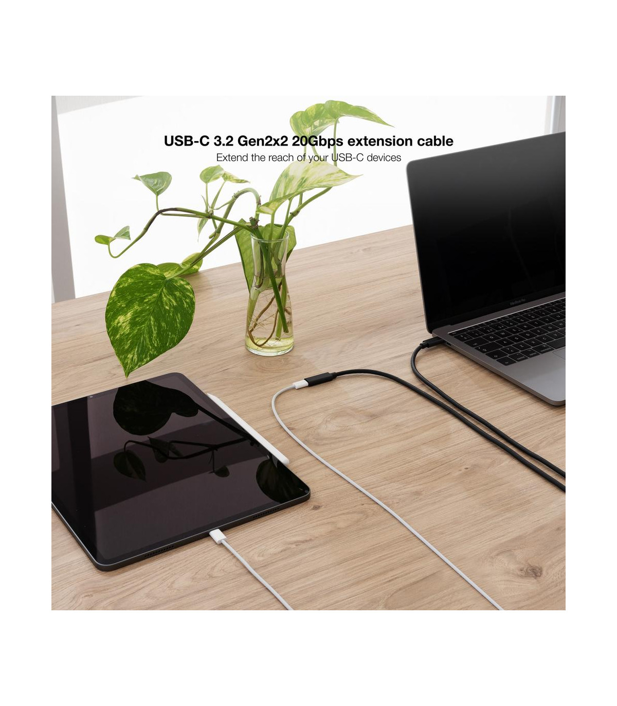 Cable prolongador nanocable usb - c 3.2 gen2x2 20gbp 100w - 5a - 4k - 60hz - usb - c - m - usb - c - h - negro - 1 m