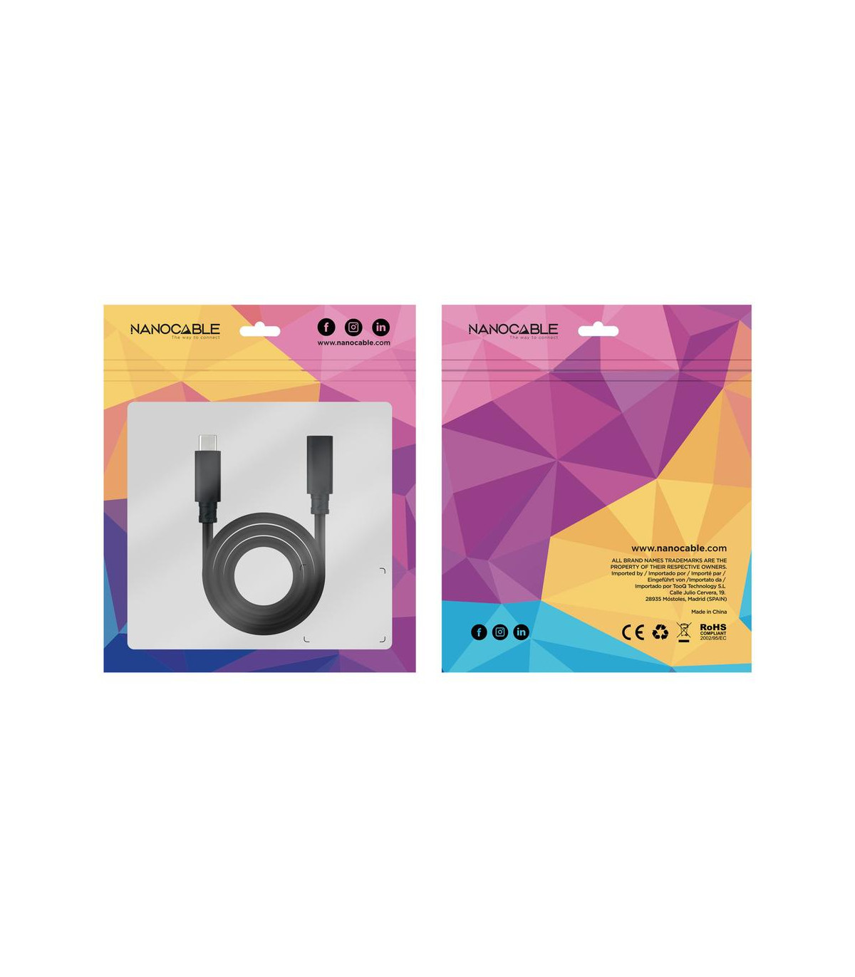 Cable prolongador nanocable usb - c 3.2 gen2x2 20gbp 100w - 5a - 4k - 60hz - usb - c - m - usb - c - h - negro - 1 m