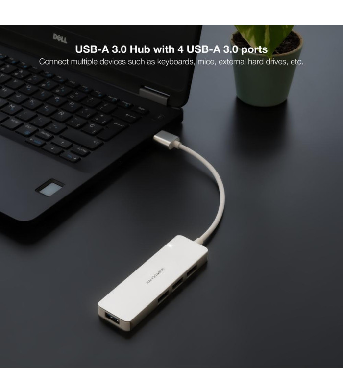 Hub nanocable usb - a 3.0. a 4xusb3.0 usb - a - m - usb 3.0 - h aluminio color plata 18 cm