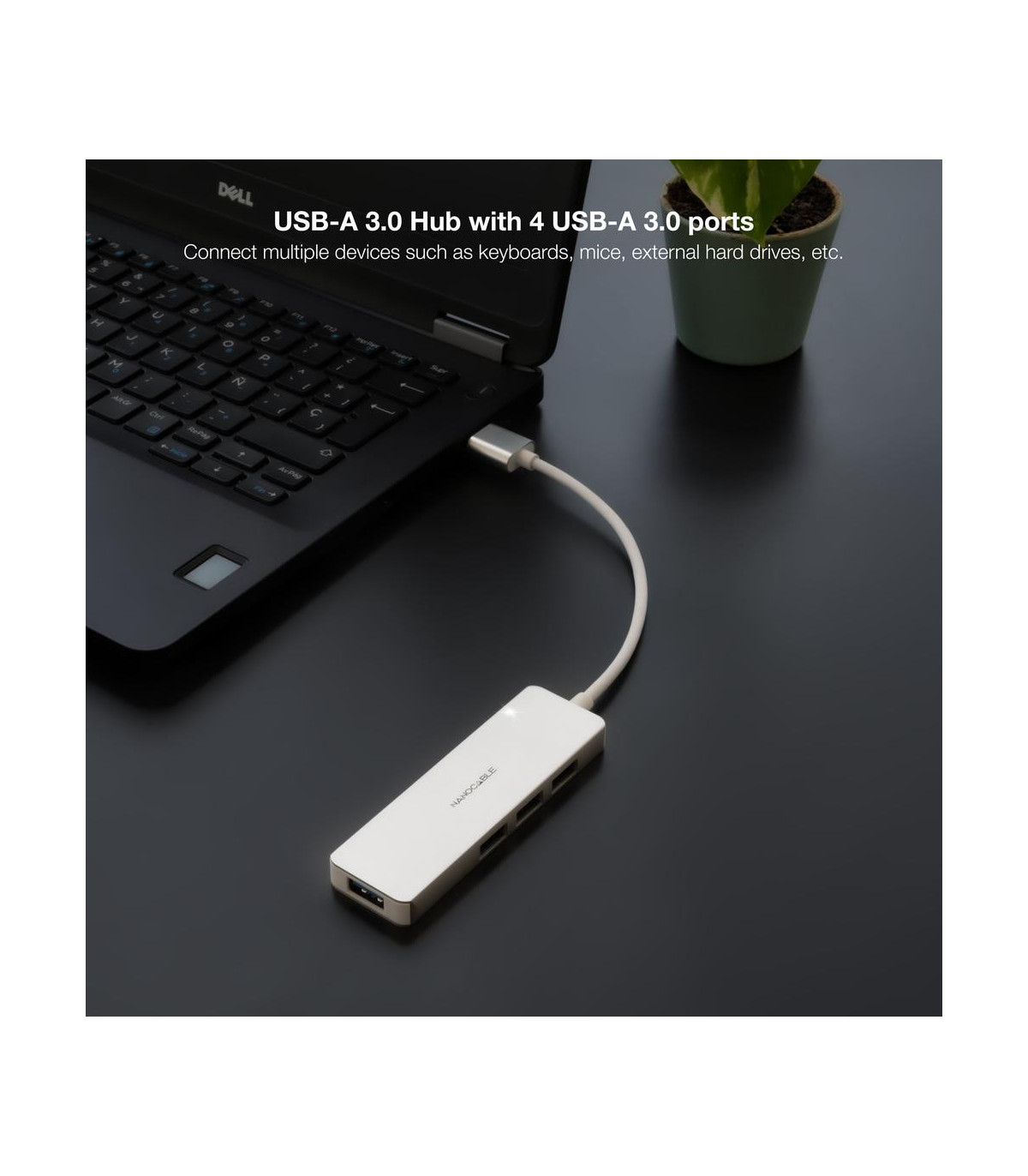 Hub nanocable usb - a 3.0. a 4xusb3.0 usb - a - m - usb 3.0 - h aluminio color plata 18 cm