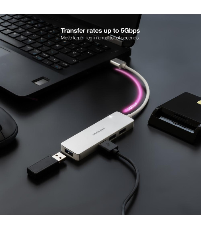 Hub nanocable usb - a 3.0. a 4xusb3.0 usb - a - m - usb 3.0 - h aluminio color plata 18 cm