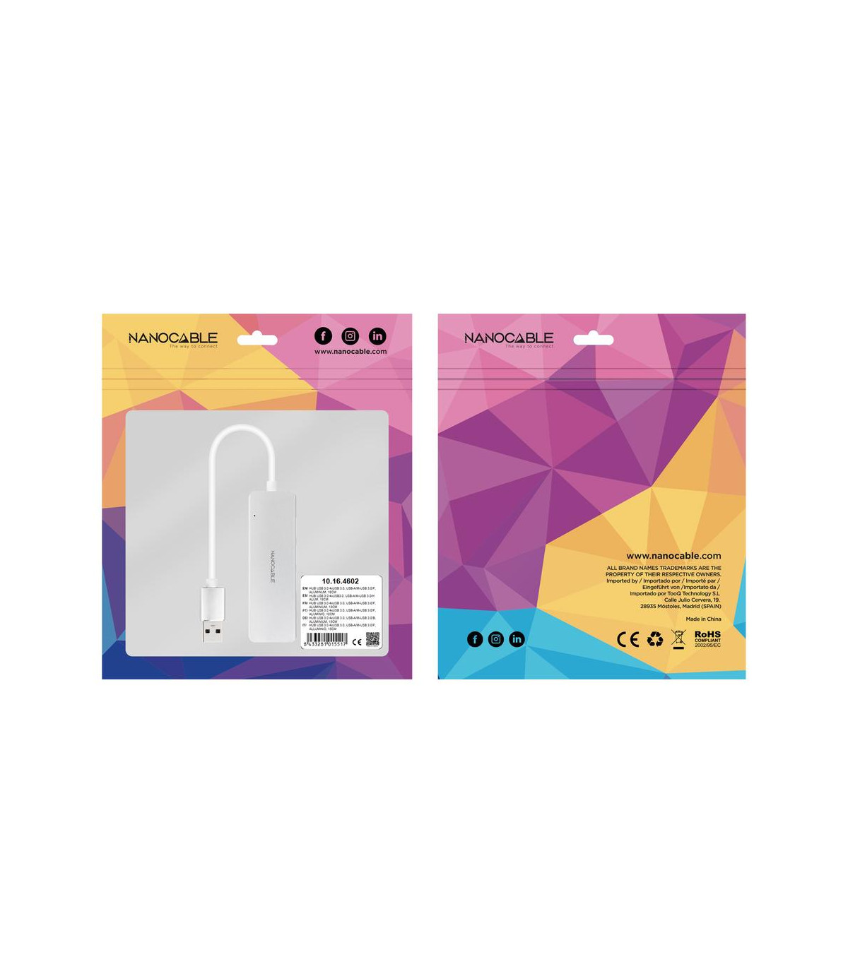 Hub nanocable usb - a 3.0. a 4xusb3.0 usb - a - m - usb 3.0 - h aluminio color plata 18 cm