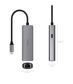 Adaptador coolbox usb - c 3.1 a rj45 con pd 100w usb - c - m aluminio color gris 18 cm