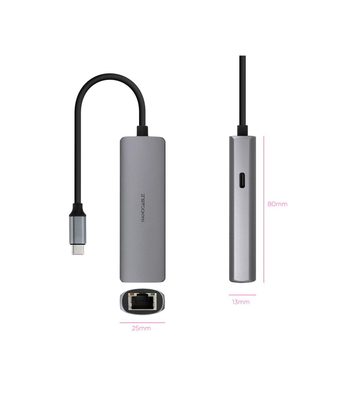 Adaptador coolbox usb - c 3.1 a rj45 con pd 100w usb - c - m aluminio color gris 18 cm