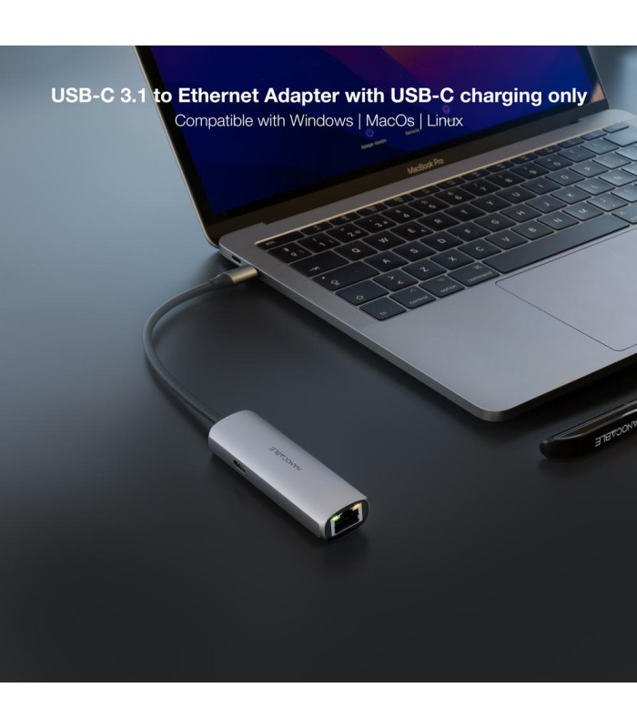 Adaptador coolbox usb - c 3.1 a rj45 con pd 100w usb - c - m aluminio color gris 18 cm