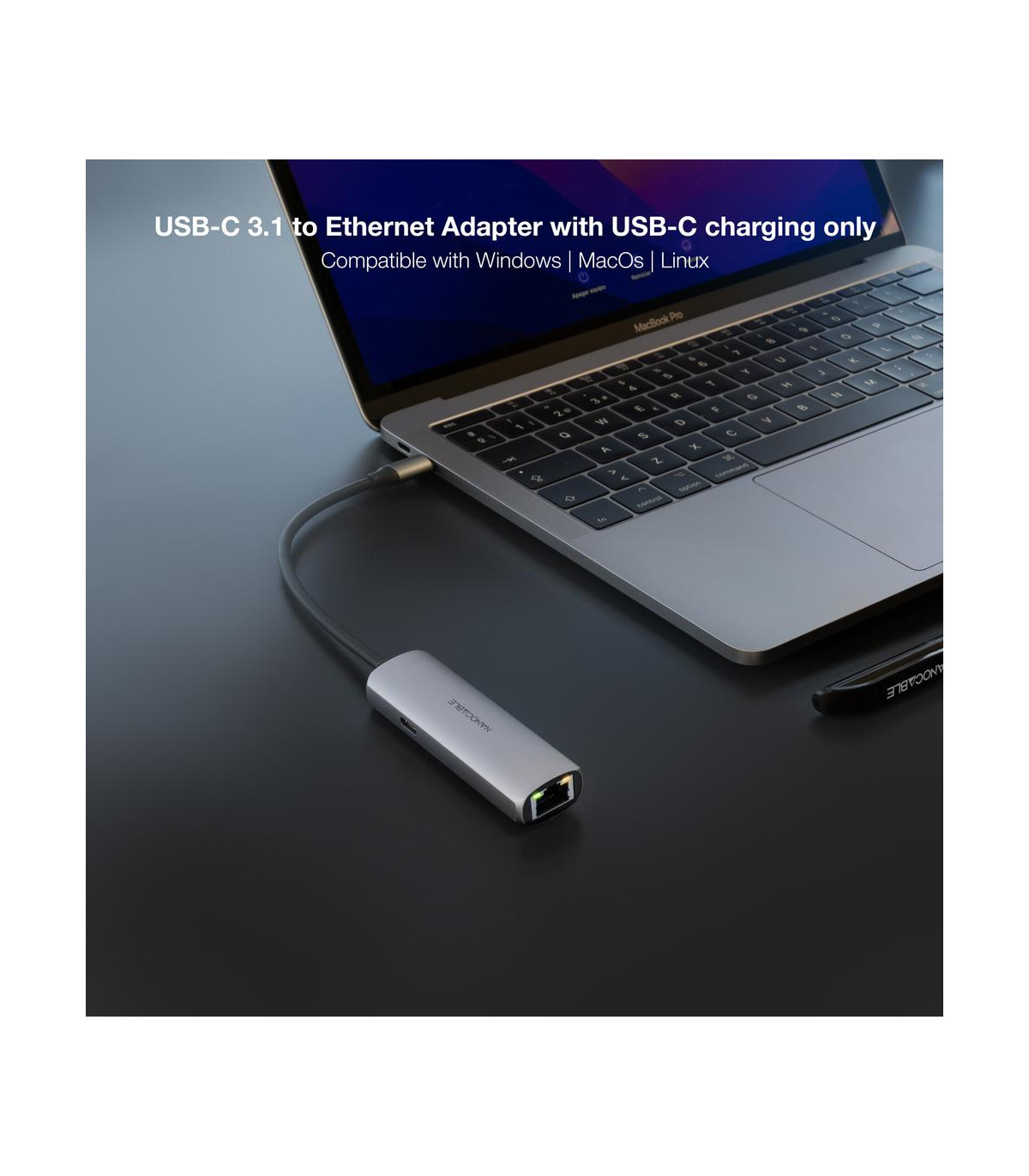 Adaptador coolbox usb - c 3.1 a rj45 con pd 100w usb - c - m aluminio color gris 18 cm