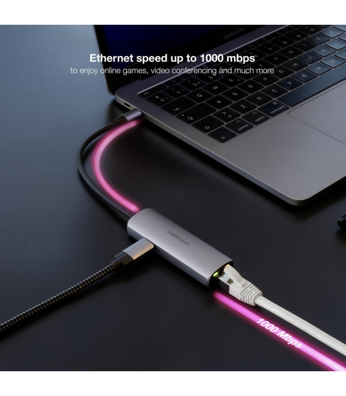 Adaptador coolbox usb - c 3.1 a rj45 con pd 100w usb - c - m aluminio color gris 18 cm