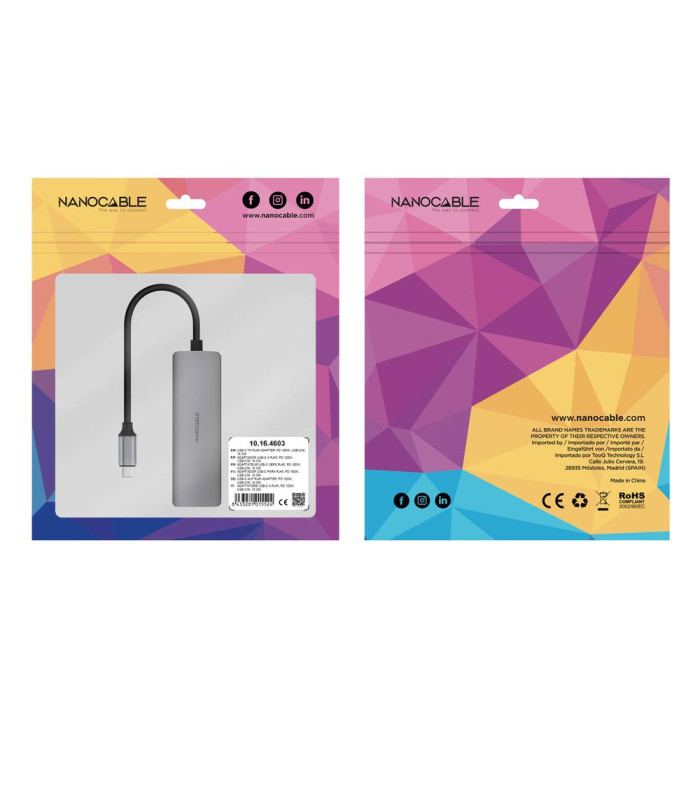 Adaptador coolbox usb - c 3.1 a rj45 con pd 100w usb - c - m aluminio color gris 18 cm