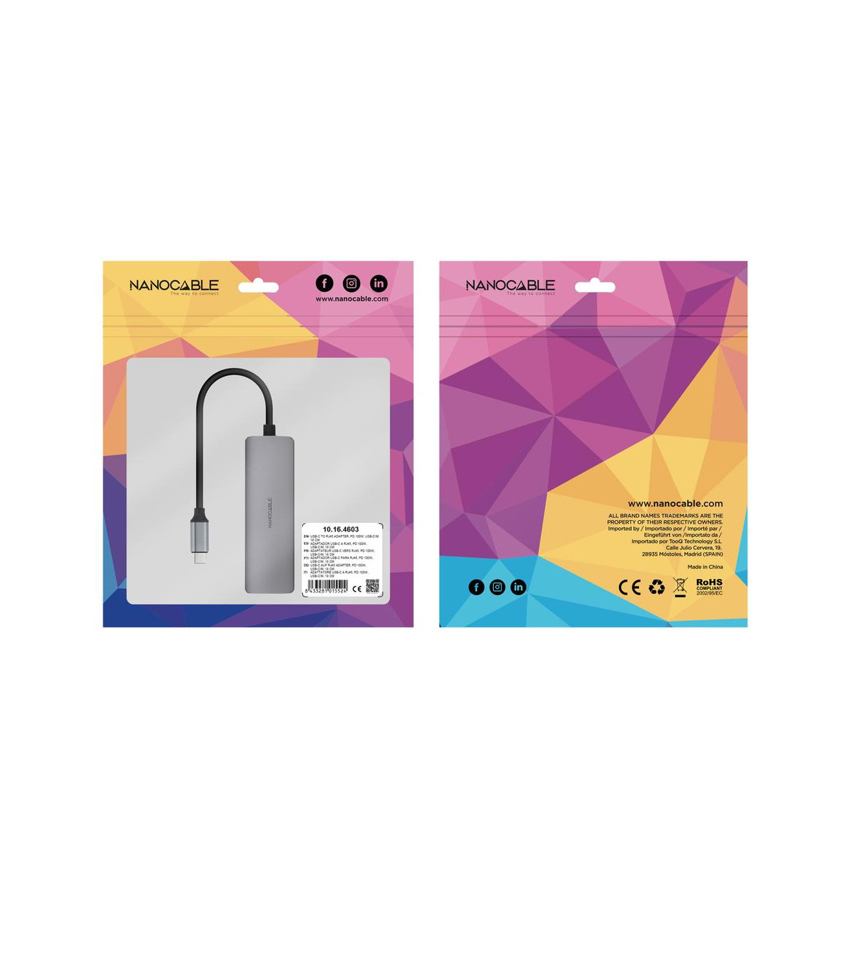 Adaptador coolbox usb - c 3.1 a rj45 con pd 100w usb - c - m aluminio color gris 18 cm