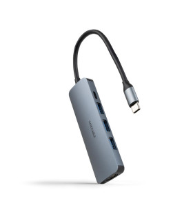 Hub nanocable usb - c 5 en 1 conversor usb - c 3.1 a 3xusb - a 3.0 + usb - c pd + hdmi aluminio gris 18 cm